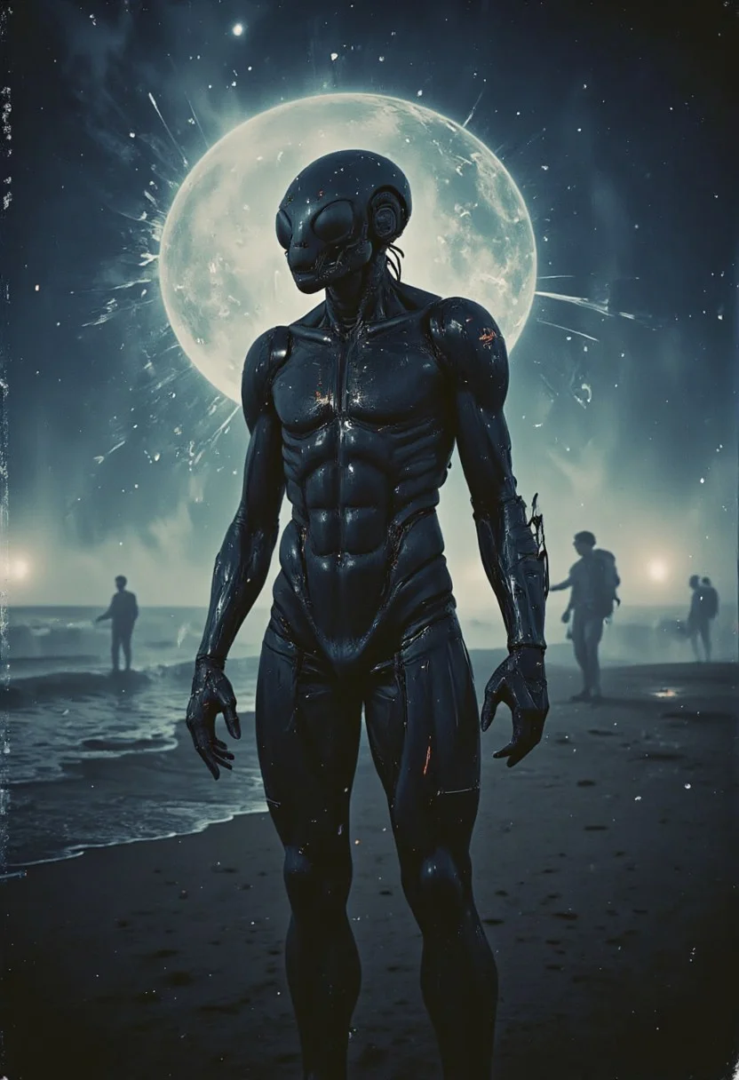 Dark influences. An alien from the constellation Alpha Centauri.. Darkness is an evil entity, creepypasta. Niko Anttila. Jeremy Mann, Charles Dana Gibson, Mark Demsteder, Paula Headley, mysterious modern vintage. futuristic, epic sci-fi style. photographic negative refractograph --ar 8:10 -- in 6.0.(full body shot, wide angle, centered, no cropping) - ar 9:16 - ar 1:2