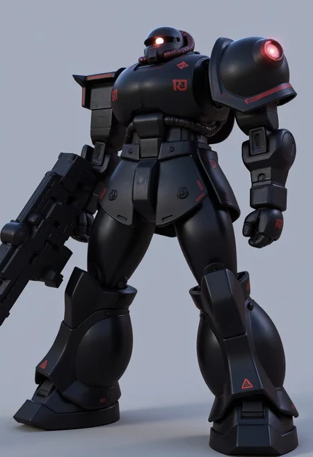 The Zaku II,mecha, RRS,professional 3d model of (R-RRS:1.2),mecha,robot,(Rounded design armour:1.2),(science fiction:1),(a heavy mech:1.2),(hawken:1.2),(very biggest size mecha:1.6),(long legs:0.8),glowing eyes,(full body:1.2),mechanical parts,robot joints,(holding huge weapon:1.5),(huge mechanical shield:1.2),best quality,masterpiece,highly detailed,ultra-detailed,(huge mechanical weapon:1.3),(detailed weapon:1.2),(huge mechanical gun:1.2),<lora:srdxl_v2_7_5a7:0.8>,, octane render, highly detailed, volumetric, dramatic lighting
