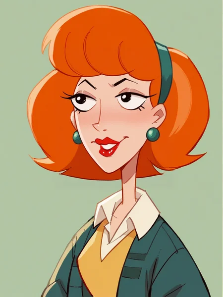 score_9, score_8_up, score_7_up, score_6_up, score_5_up, <lora:lindaFFXLP:1> lindaff, 1girl, solo, lipstick, orange hair, earrings