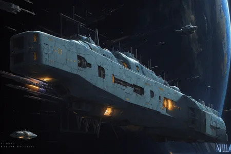 best quality,masterpiece,highly detailed,ultra-detailed,
(logh spacecraft, space_battleship   look like  Caltrops  science fiction , scifi :1.1)   in orbit earth \(planet\), starry sky, nebula, beam,laser,glowing engin,
 <lora:LOGH_FPA_V02:0.85>