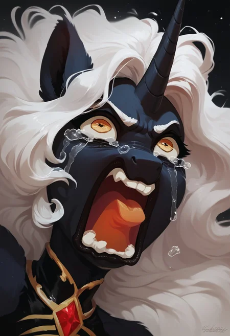 score_9, score_8_up, score_7_up, solo,
1girl, EventH0riz0n, anthro pony girl, MLP, black fur, white hair
aquascreaming, screaming, open mouth, crying with eyes open