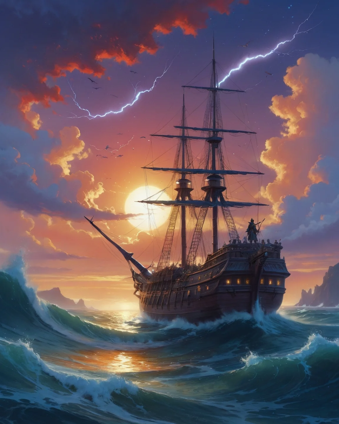 ethereal fantasy concept art of  anime artwork Richard Thorn (Cornish coast palette), nacreous cloud reflections, volcanic sunset purple afterglow, seabird feather oil sheen, nacreous polar stratospheric, moonlit path on mercury waves,,mutinous deck battles under lightning-split skies, where cutlass-wielding rigging monkeys clash amidst splintering masts, Caricature, exaggerated, comical, caricature,,
<lora:iLLMythG0thicL1nes:0.5> G0thicL1nes,
<lora:extremely_detailed:0.7> extremely detailed ,
<lora:add-detail-xl:0.7>,
<lora:softdigital2x2:0.15>,
<lora:EpicF4nta5yXL:0.3>, . anime style, key visual, vibrant, studio anime,  highly detailed . magnificent, celestial, ethereal, painterly, epic, majestic, magical, fantasy art, cover art, dreamy
