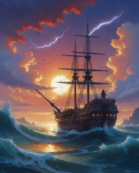 ethereal fantasy concept art of anime artwork Richard Thorn (Cornish coast palette), nacreous cloud reflections, volcanic sunset purple afterglow, seabird feather oil sheen, nacreous polar stratospheric, moonlit path on mercury waves,,mutinous deck battles under lightning-split skies, where cutlass-wielding rigging monkeys clash amidst splintering masts, Caricature, exaggerated, comical, caricature,,
<lora:iLLMythG0thicL1nes:0.5> G0thicL1nes,
<lora:extremely_detailed:0.7> extremely detailed ,
<lora:add-detail-xl:0.7>,
<lora:softdigital2x2:0.15>,
<lora:EpicF4nta5yXL:0.3>, . anime style, key visual, vibrant, studio anime, highly detailed . magnificent, celestial, ethereal, painterly, epic, majestic, magical, fantasy art, cover art, dreamy