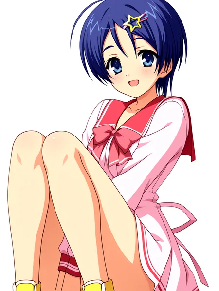 simple background,solid white background,
masterpiece,best quality,newest,absurdres,highres,detailed eyes,beautiful,detailed background,perfect eyes,anime coloring,anime screencap,
nsfw,explicit,<lora:add-detail-xl:1>,<lora:ponyv4_noob1_2_adamW-000017:0.8>,wear clothes,
1girl,solo,
looking at viewer,smile,open mouth,blush,
<lora:IL-Tokusa-Honoka-10:1>,il-honoka-tenshin,school uniform,pink serafuku dress,short hair,hair ornament,hairclip,(red bowtie),hairclip star (symbol),pink dress,blue eyes,pink ribbon,(long wavy ribbon on dress),thin ribbon,blue hair,red sailor collar,bangs,long sleeves,yellow sneakers,