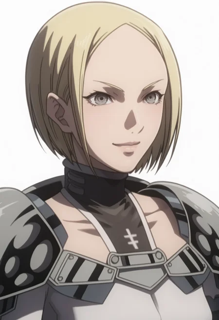 score_9, score_8_up, score_7_up, source_anime, BREAK ,,1girl, solo, white background,    <lora:DX888Helen:1> helen, bob cut, pauldrons, bodysuit, cape, smile,