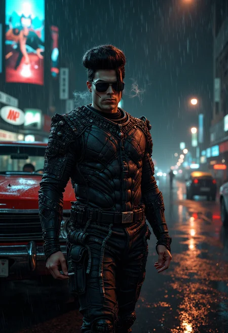 dark fantasy aesthetic. , digital artwork of a futuristic,  , epic.  luminescence, ultra realistic, hyper detailed, soft lighting , (Frank Frazetta), epic scale.
(detailed digital painting, detailed oil painting).

VHS footage of a wet cyberpunk cop wearing electronics implant and robotic arms and wearing augmented reality glasses and smoking a cigarette next to a cybperpunk neo  car in dark place and looking at the camera, dark hair. we only see his head at far distance, creepy scene at night with storm heavy rain weather, dirty cyberpunk spaceport. 
 .

 An otherworldly atmosphere.
(Depth of field), low saturation,detail. mythp0rt Stylish, charismatic. ,.
masterpiece,   ,KNRm,  
,

Otherworldly atmosphere. aidmamj6.1
(Depth of field), low saturation,detail. mythp0rt, Stylish, charismatic


