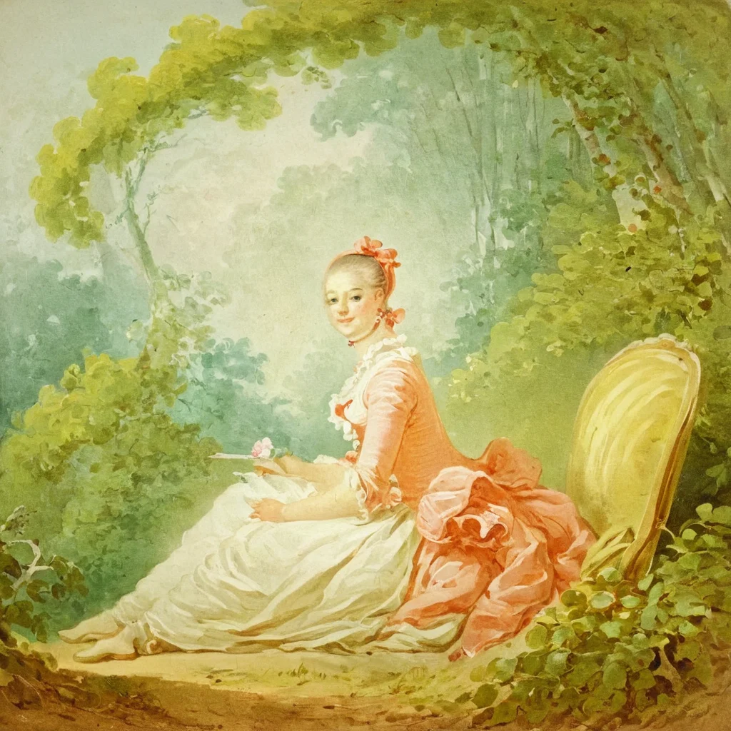 Painting of French rococo woman sitting at the forest AH_Fragonard <lora:Roccoco_Paintings_by_Fragonard-000009:1>