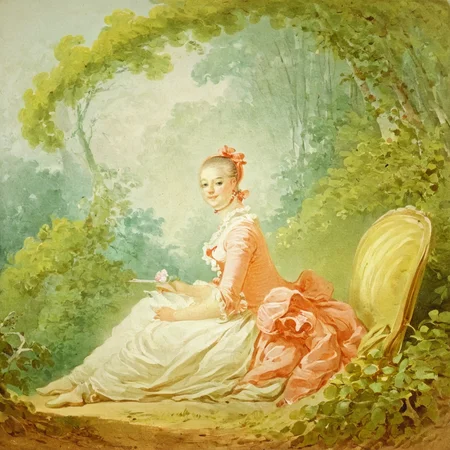 Painting of French rococo woman sitting at the forest AH_Fragonard <lora:Roccoco_Paintings_by_Fragonard-000009:1>