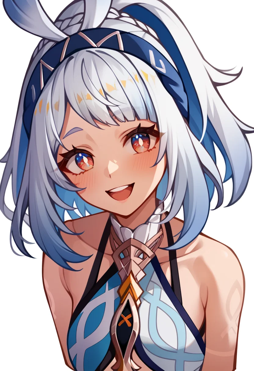 score_9,score_8_up,score_7_up,<lora:mualani_(genshin_impact)_v2:1>,1girl,mualani_\(genshin_impact\),upper_teeth_only,cropped_shoulders,collarbone,highres,looking_at_viewer,tan,simple_background,open_mouth,:d,sketch,hairband,blush,upper_body,