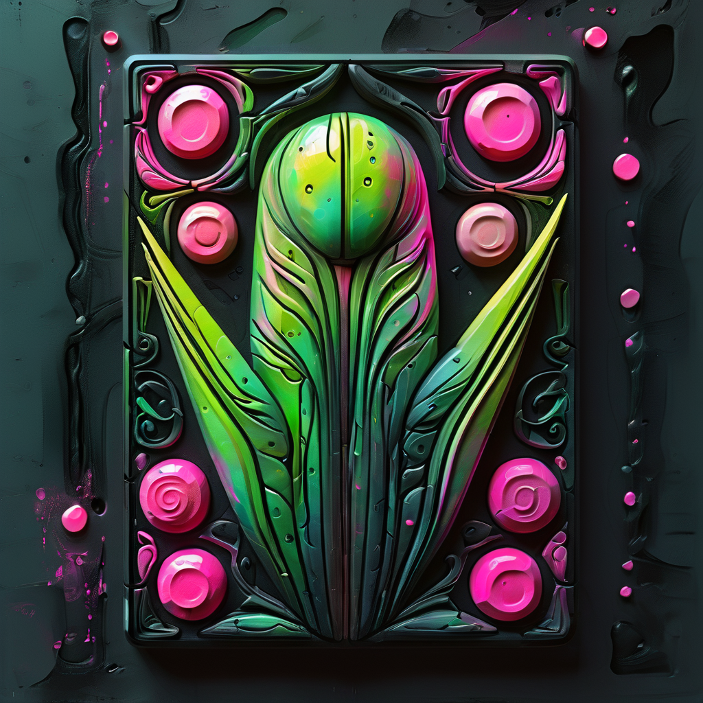 <lora:artfullyTILED_SDXL_V2:0.7>, featuring a black background,a oracle gracefully moving with a vibrant paint trail in neon green and neon pink,3d,relief carving,incorporating pastel tones and subtle hints of ink,charcoal,and watercolor for an artistic and refined touch arranged in a grid of icons,<lora:ral-opal:0.3>,<lora:ARTFULLYORACLESDXL-V1:0.4>,<lora:artfullyinsect_-_v1-000007:0.5>,<lora:artfullymaleform_sdxl_v1:0.3>,