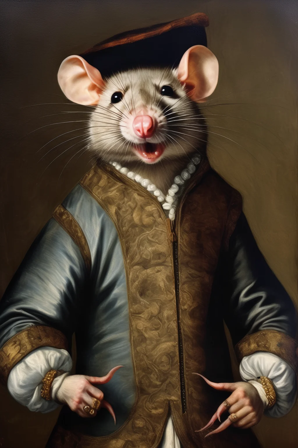 <lora:Sofonisba Anguissola Style:1>Sofonisba Anguissola Style - 17th century fine art piece of a giant rat wearing hip hop atire