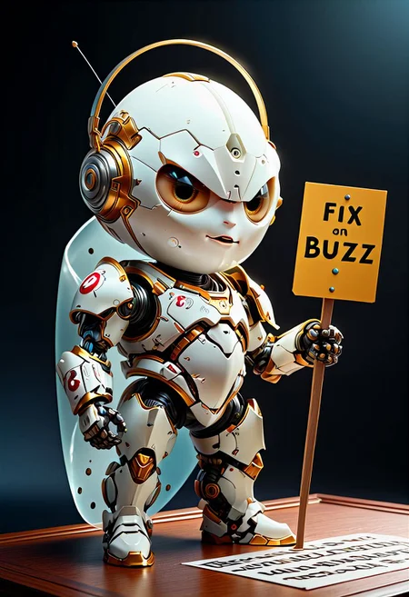 (Image of a goofy hard boiled white egg with eyes and a face and arms and legs in armor and helmet that is  (((holding sign with text:"fix buzz":1.4 ))) on the kitchen), 
BREAK
Masterpiece, 8k, sharp image, highest-quality, intricate details, highly detailed, micro-details, micro-details within the micro-details, sharp edges, detailed textures, wide angle, cinematic view, full view, atmospheric lighting, visually stunning, high contrast, fantasy, 1image, trending on artstation <lora:add-detail-xl:1.5>  <lora:Mecha_Ggorgeous_Armor:0.6>  <lora:MJ52:0.4>