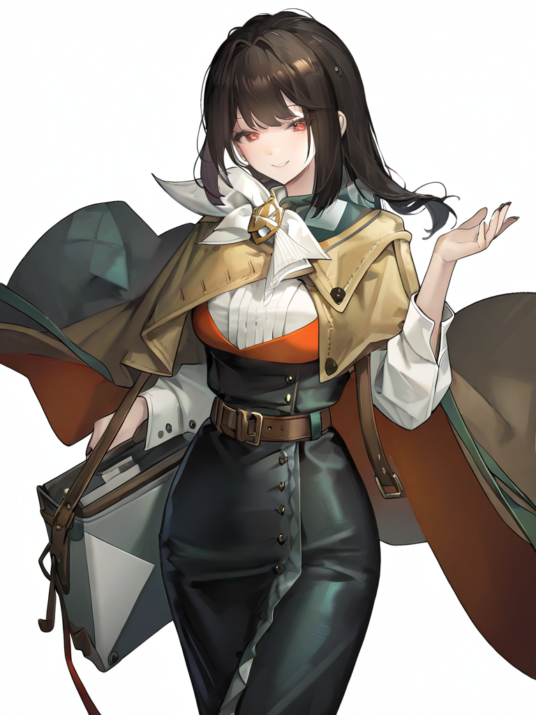 1girl,solo,looking at viewer,(semmelweis\(before\):1.2),simple background,white background,smile,cowboy shot,<lora:semmelweis-000012:0.9>,no headwear,, masterpiece, best quality, very aesthetic, absurdres,newest, incredibly absurdres,