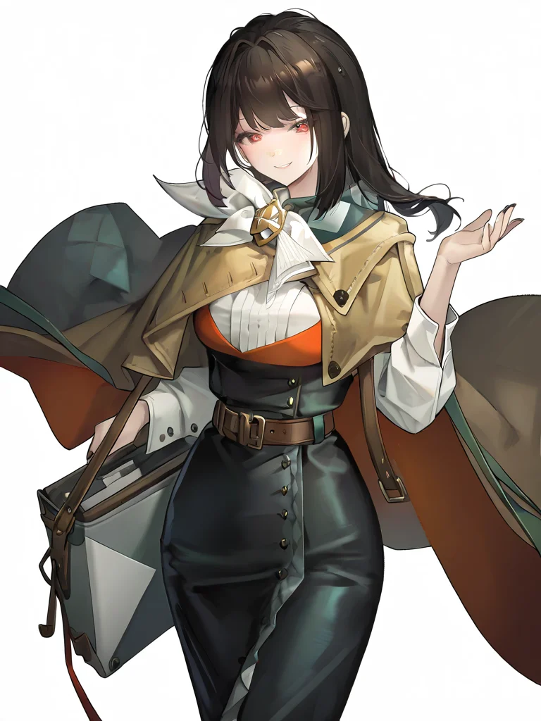 1girl,solo,looking at viewer,(semmelweis\(before\):1.2),simple background,white background,smile,cowboy shot,<lora:semmelweis-000012:0.9>,no headwear,, masterpiece, best quality, very aesthetic, absurdres,newest, incredibly absurdres,