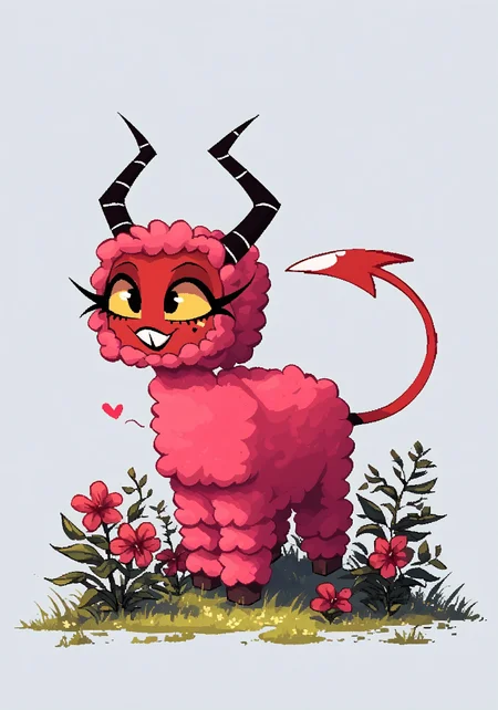 <lora:d3p1x3lXLP:1> d3p1x3l, pixel art, score_9, score_8_up, score_7_up, source_pixel, screencap, sfw, solo BREAK 1girl, millie, helluva boss, buck teeth, smile, imp tail, horns, red skin, (wool:1.3), cute, long eyelashes, (beautiful detailed eyes) BREAK Minecraft sheep BREAK outside, spring forest, flowers, hearts in the air, <3 BREAK sharp focus, perfect lighting, extremely detailed, tranquil setting, high detail, serene and cozy, Expressiveh, detailed background, OverallDetail, zPDXL3