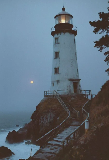 soaked_mundwasser_pee, In a grainy, handheld video, a lone explorer investigates an old, decrepit lighthouse on a foggy night. As he ascends the spiral staircase, strange whispers and ghostly moans fill the air. At the top, he encounters a monstrous, ethereal being with tentacles and multiple glowing eyes. The footage is chaotic and filled with static, capturing the explorer's terror and the creature's unearthly presence.