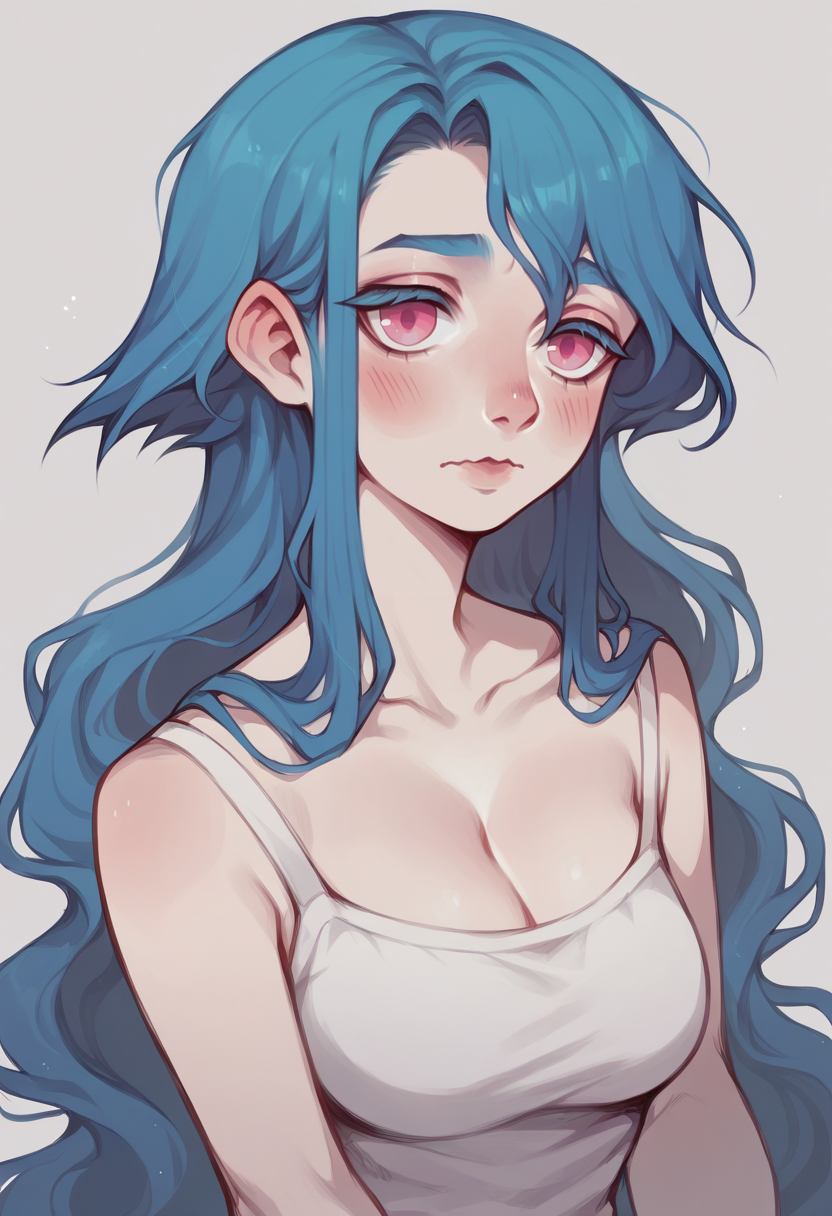score_9, score_8_up, score_7_up, score_6_up, score_5_up,   <lora:DKXLP:1> dk, 1girl, long hair, blush, blue hair, cleavage, pink eyes
