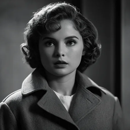 UHD, 4k, ultra detailed, cinematic, a photograph of <lora:add-detail-xl:0.1>1
<lora:detailed:0.3> realism
<lora:perfection style:0.2> perfect
<lora:eyetune:0.6>
<lora:xl_more_art-full_v1:0.3>
<lora:Ron Fricke style:0.3>
<lora:Unreal Engine style:0.3>
<lora:TeethXL:0.3>
<lora:Chiaroscuro Lighting Style:0.3> Chiaroscuro Lighting Style
<lora:Psycho 1960 style:0.9>
<lora:1960's style:0.3>
Lila Crane In the 1960's a woman in a coat is staring at something, horror classic movie themed, sharp, detailed, epic photography, artistic creative style, dramatic light, cinematic light style, film style, psycho style, 1girl, solo, looking at viewer, shirt, 1boy, monochrome, upper body, greyscale, male focus, blurry, blurry background, realistic, short hair, parted lips, curly hair
, epic, beautiful lighting, inpsiring