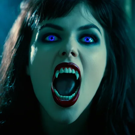 cinematic film still of  <lora:fangs teeth 4:0.8>
 <lora:perfection style:0.5> perfection style
 <lora:cinematic color motion picture film style:0.3> cinematic color motion picture film style
 <lora:Underlighting Underlight light from below style:0.3> Underlighting Underlight light from below style
vampire fangs teeth a woman with blue eyes is screaming, scary, thriller, horror style, gothic movie themed, sharp, detailed, epic cinematic photography, artistic, creative, dramatic light, cinematic color style, Kodak film style, vampire fangs teeth style, vampire teeth style, vampire fangs style, 1girl, solo, long hair, looking at viewer, open mouth, bangs, black hair, purple eyes, teeth, blurry, makeup, letterboxed, portrait, close-up, realistic, lips
, shallow depth of field, vignette, highly detailed, high budget, bokeh, cinemascope, moody, epic, gorgeous, film grain, grainy