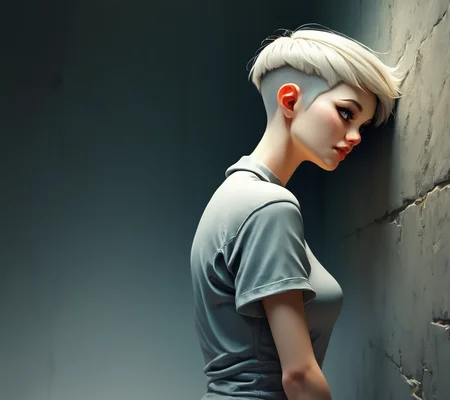 score_9, score_8_up, score_7_up, score_6_up, score_5_up, score_4_up, illustration, A mysterious close-up of a woman with platinum blonde hair styled in a pixie cut, her sharp features and cool grey eyes shaded in deep shadows, her expression unreadable as she looks off to the side., highly detailed, backlight <lora:ponys-dream:.9>