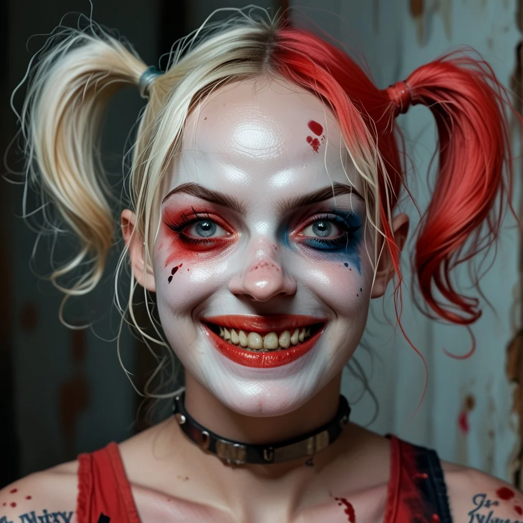 score_9, score_8_up, score_7_up anime Harley Quinn, now the haunting figure of Arkham Asylum, roamed the decaying halls with a sinister grin. Her laughter echoed through the empty corridors, sending shivers down the spines of the few who dared to enter. Armed with a blood-stained mallet and accompanied by a pack of feral hyenas, she hunted the souls of those who wronged her. The walls were covered in cryptic messages and eerie drawings, each one telling the tale of her twisted vendetta. Tonight, Harley was on a mission to lure the spirits of the asylum's past into a deadly game of hide and seek. Her doll-like face was a mask of macabre delight as she whispered to the darkness, 'Ready or not, here I come.'"