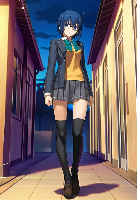 general,highres, game cg, ultra-detailed,very aesthetic,best quality ,best hands, <lora:ciel:1> ciel, 1girl, black-framed eyewear, school uniform, open jacket, yellow sweater, green bowtie, white shirt, medium breasts, grey skirt, pleated skirt, full length stockings, ciel, night, short hair, sky, solo