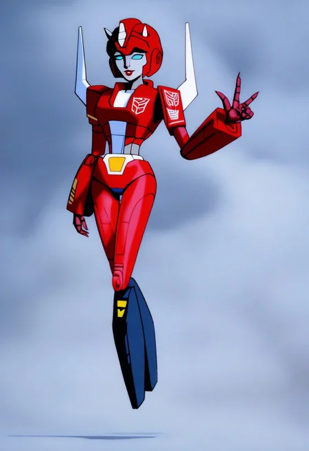 robot planet in space
score_8_up <lora:Transformers 86 FT-000005:1> 1female, autobot, female, all red body, red legs, red head, red armour, small body, petite body, slender form, full body, slim body, slim waist, round large eyes, blue eyes, short legs, small horns protruding from head, , female lips, happy expression, smiling, curvy limbs,