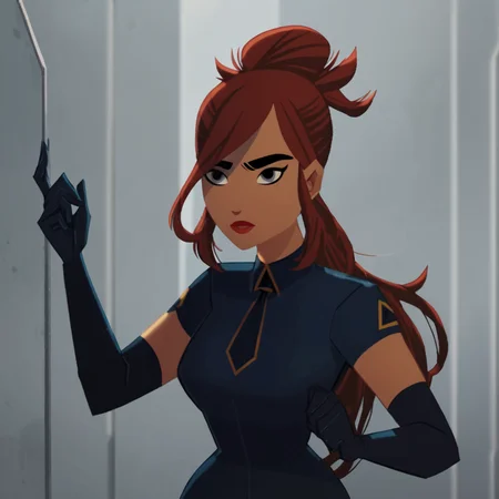 <lora:Carmen_Sandiego_Netfix_Series:1> blue eyes, carm3n sandi3go, long black gloves, long hair, updo hair, huge breasts, black suit and tie, score_9, score_8_up, score_7_up, score_6_up, score_5_up, score_4_up,
