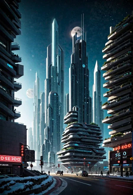 <lora:EdobSyFyCityLandscape_v1.0:0.85>,  EdobSyFyCityLandscape, smart city, wide len, wide angle, future, spaceship, technology, ecosystem, detailed city, tree , forest, lake, detailed shadow, detailed lighting, 
<lora:Night scene_20230715120543:0.55>, night, (starry sky, 1moon):1.1, landscape, skyscraper, snow dust, winter,
<lora:more_details:0.55>, (RAW photo, best quality), (realistic, photo-realistic:1.5),EdobSyFyCityLandscape, futureurban, OverallDetail
