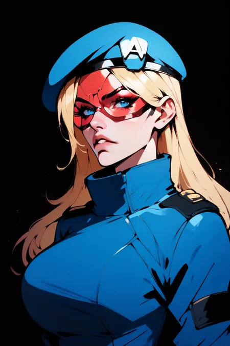 score_9, score_8_up, score_7_up, score_6_up, Comistyle, delicate features, art by John Byrne and Jim Lee <lora:ComicsPonyXL_V2:1>, side view, looking at viewer, upper body, face focus, BREAK,
1girl, solo, portrait, femcop<lora:Pure_Onyx_-_FemCop:0.9>, blonde hair, long hair, beret, ((red goggles), jacket), BREAK
huge breasts, small waist, narrow waist, wide hips, thin, blue jacket, blue beret