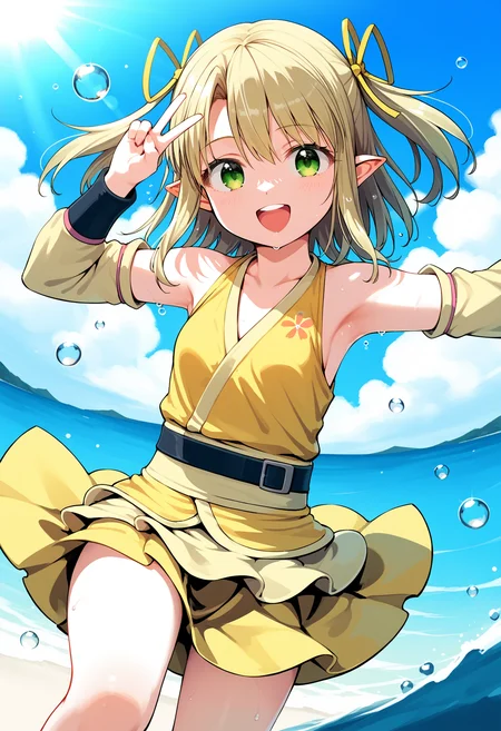 score_9, score_8_up, score_7_up,source_anime,rating_explicit,uncensored,anatomically correct,best perspective BREAK
1girl, solo, <lora:Arisugawa Kinako-ææ å· é»èå:1> arisugawa kinako\(samurai vandalism)\, blonde hair, green eyes, hair ribbon, ribbon, twintails, pointy ears, skirt, single thighhigh, yellow clothes, detached sleeves, by beach, upper teeth only, sunlight, sunshine, water drop, happy, V, v over eye, hand behind head, armpits,