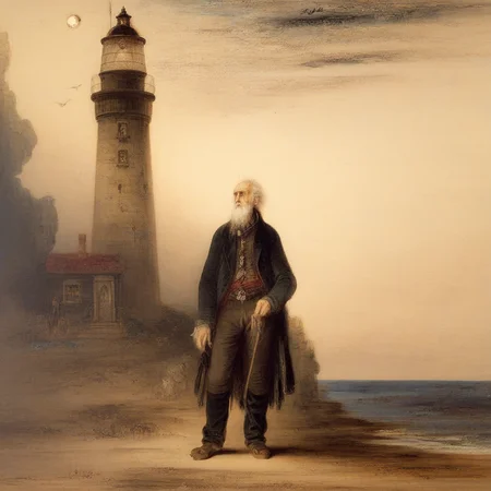 old man near the lighthouse, sentimental, by gustave moreau, painting, symbolism, classic art