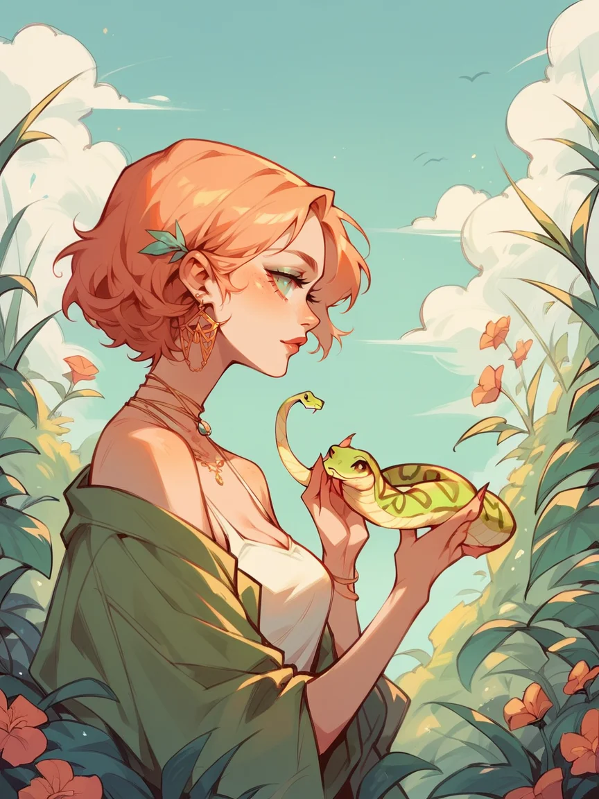 score_9, score_8_up, score_7_up, score_6_up, <lora:p3tl0v3XLP:1> p3tl0v3, 1girl, snake