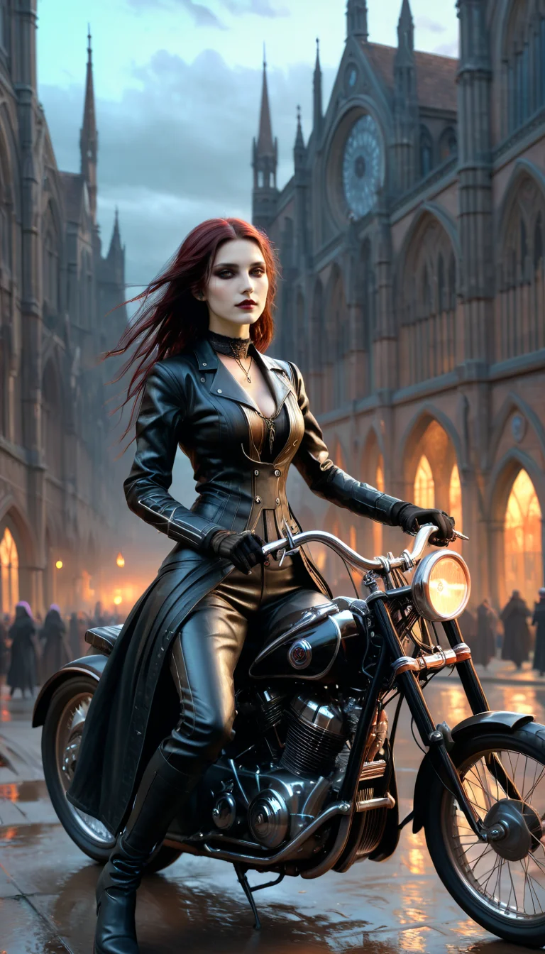 positiv Clip L:
 skinny gothic woman ride a motorcycle digital painting, illustration, dramatic lighting, soft details, painting oil on canvas, art nouveau, octane render, HDR, 4k, 8k, HD, by Edmund Blair Leighton, Brom, Charlie Bowater, trending on artstation, Tom Bagshaw faces by otto Schmidt 
positiv Clip G:
 skinny gothic woman ride a motorcycle digital painting, illustration, dramatic lighting, soft details, painting oil on canvas, art nouveau, octane render, HDR, 4k, 8k, HD, by Edmund Blair Leighton, Brom, Charlie Bowater, trending on artstation, Tom Bagshaw faces by otto Schmidt