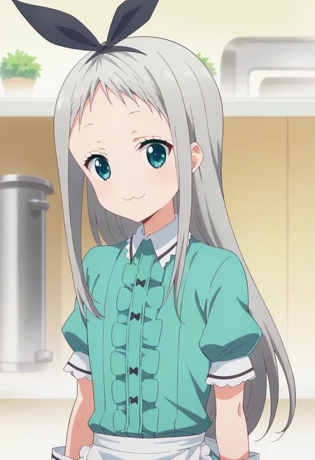 score_9, score_8_up, score_7_up, score_6_up, score_5_up, score_4_up , anime coloring ,BREAK source_anime, anime,best quality, masterpiece,
hideri, long hair, hair bow, grey hair, male focus, frills, puffy sleeves, white gloves, black footwear, apron, aqua eyes, white thighhighs, puffy short sleeves, black hairbow, otoko no ko, waist apron, white apron, crossdressing, frilled apron, center frills, waitress, <lora:PonyXL Hideri V2:1>
looking at viewer, upper body, smile, :3,
indoors, cafe, detailed background,