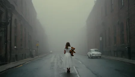 photograph fflixdcenv, road, street, scenery, original, lamppost, no humans, outdoors, building, motor vehicle, sky, car, city, alley, photoshop (medium), ((intense fog:1.3))
<lora:fflixdcenv-000013:0.7>)
1girl, 20 years old, wearing a white dress while she holds a toy bear on her arms, spooky, horror, 50mm . cinematic 4k epic detailed 4k epic detailed photograph shot on kodak detailed cinematic hbo dark moody, 35mm photo, grainy, vignette, vintage, Kodachrome, Lomography, stained, highly detailed, found footage