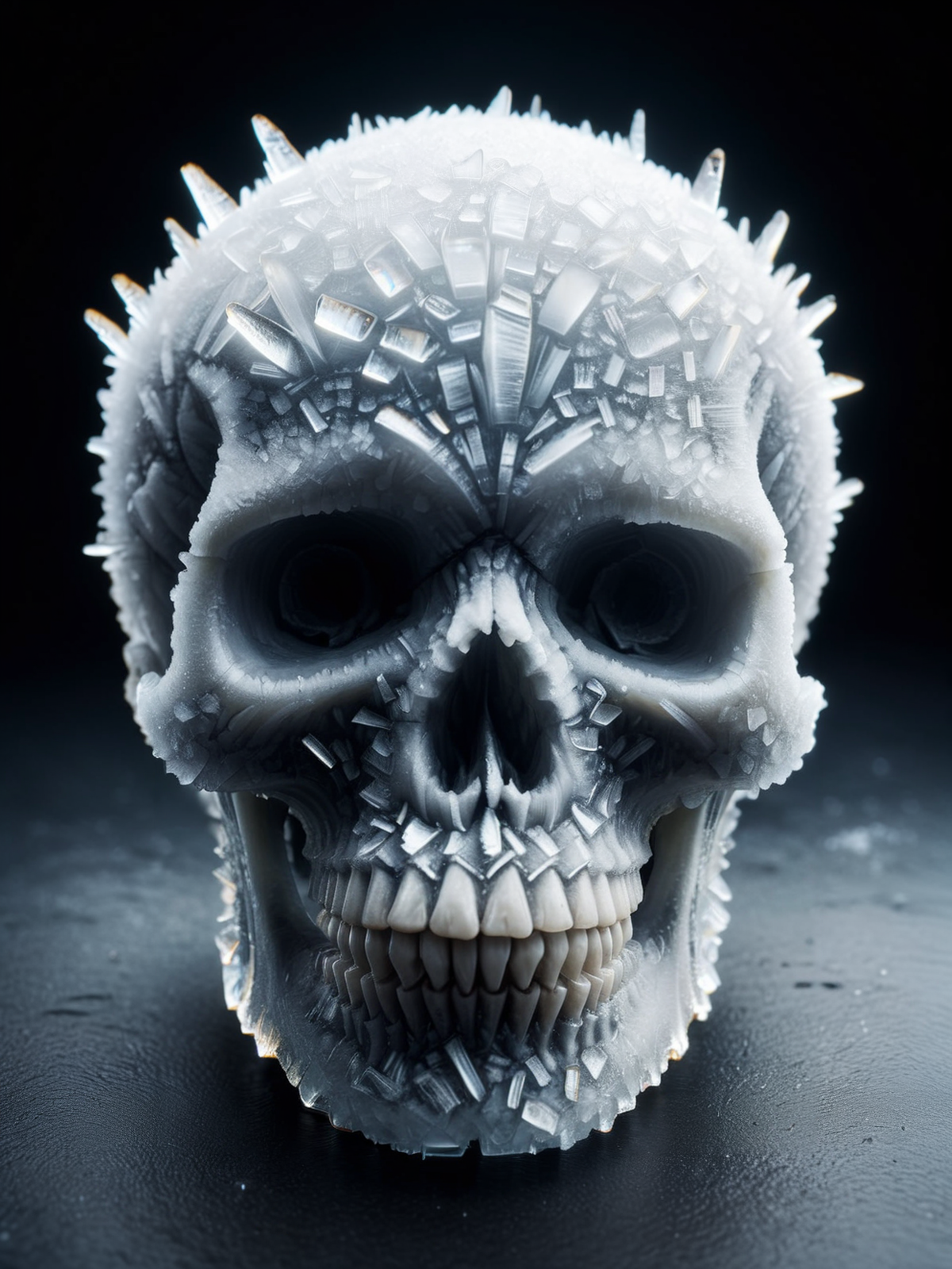 (snow storm:1.3), mad-ice skull <lora:Ice_SDXL:0.8>, raw photo, film grain, Fujifilm XT3, (photorealistic, realistic:1.2), deep shadow,  8k, uhd, dslr, ultra high res