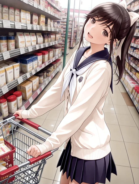 masterpiece,best quality,newest,
1girl,solo,
<lora:Fixhands_anime_bdsqlsz_V1:1>,<lora:shop_00_ilxl_v1.0:1>,shop_00,s_cart,shopping cart,pov,<lora:takane_manaka_ilxl_v1:1>,t_manaka,m_c_clothes,milky white cardigan,neckerchief,pleated skirt,cowboy_shot,:d,head_tilt,from_side,looking_at_viewer,