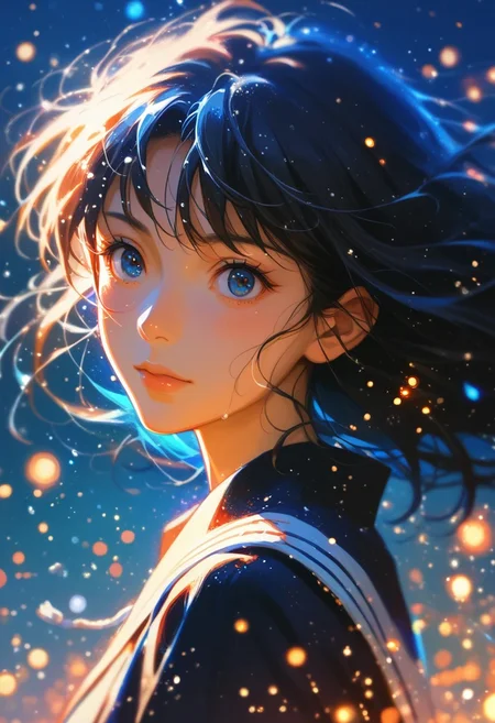 score_9, score_8_up, score_7_up, 1girl, solo, sakurajima_mai, seishun_buta_yarou, 1girl, black_hair, blue_eyes
particles,