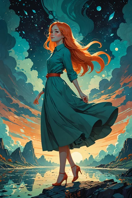 by Lois van Baarle and Victo Ngai in the style of Edward OkuÅ and Jimmy Lawlor