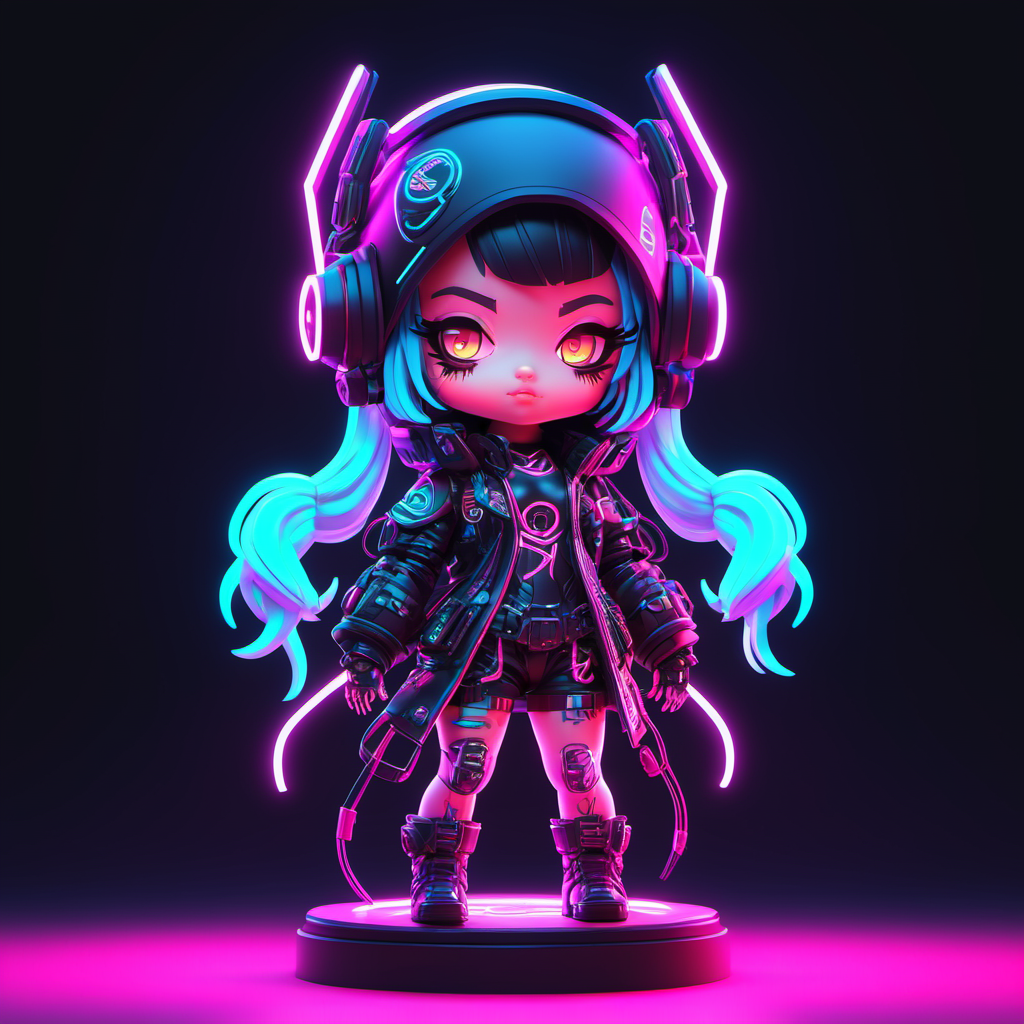 <lora:Designer_BlindBox-000015:0.5>One chibi  cyberpunk girl,neon light