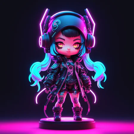 <lora:Designer_BlindBox-000015:0.5>One chibi cyberpunk girl,neon light
