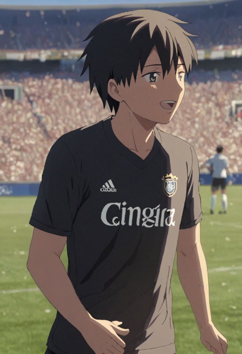 Highres, Masterpiece, High Quality, 4K, 8K, solo, 1Boy, Takaki Toono, adult, black hair, short hair, Soccer Boy, soccer player, field, happy, tired, celebration, sunny day, easynegative, detailed_eye_model