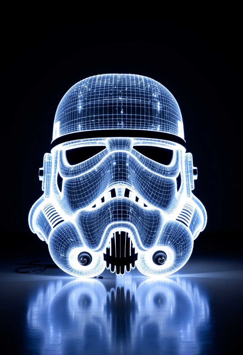ArsWorldOfLight, stormtrooper helmet made of light