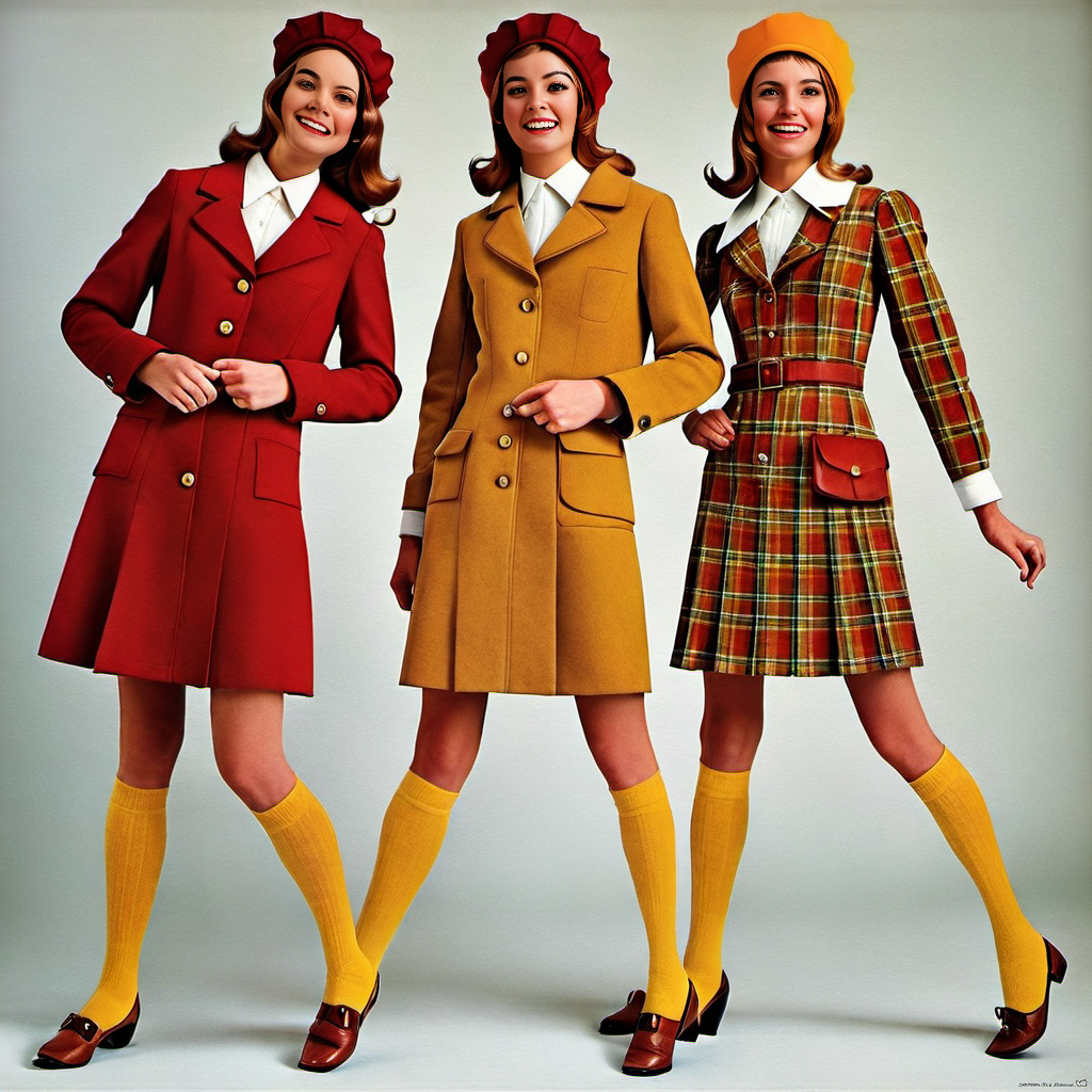 A page from a post-war era children's fashion magazine, weathered with time, showing hints of yellowing and light speckles. The focal point is a charming outfit, typical of the period, featuring a playful yet stylish ensemble, perhaps a pint-sized tweed coat with velvet collars paired with a pleated skirt or knickerbockers for a timeless, classic look. The image captures the innocence and joy of childhood fashion, with subtle details like ruffled socks and a dainty hat, set against a backdrop that echoes the simplicity and optimism of the post-war era , <lora:postwarfashion:0.75>