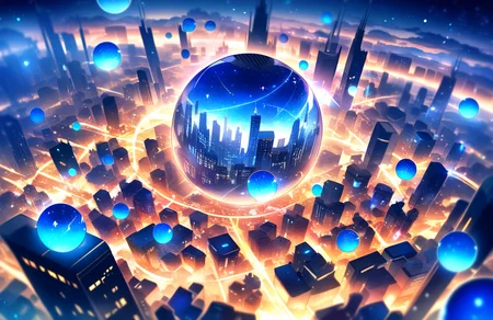 Abstract style electricity, cityscape, . Non-representational, colors and shapes, expression of feelings, imaginative, highly detailed, blurry, sunbeam, depth of field, cloudy sky, outdoors, lens flare, night sky, dark clouds, night, sparkle, light rays, sky, dutch angle, building, city lights, tower, cloud, light particles, sunlight, scenery, glowing, star \(sky\), skyscraper, starry sky, no humans, blue theme, wind turbine,
A futuristic city at night. the city is filled with tall buildings and structures, all of which appear to be made up of multiple levels and towers. the buildings are lit up with colorful lights, creating a vibrant and lively atmosphere. in the center of the image, there is a large blue sphere that appears to be floating above the city. surrounding the sphere, there are several smaller spheres of different sizes and colors, including pink, purple, yellow, and green. the sky is dark and cloudy, with stars twinkling in the background. the overall mood of this image is one of energy and excitement, as if the city is bustling with activity.
masterpiece, best quality, very aesthetic, absurdres
<lora:skyline:1>