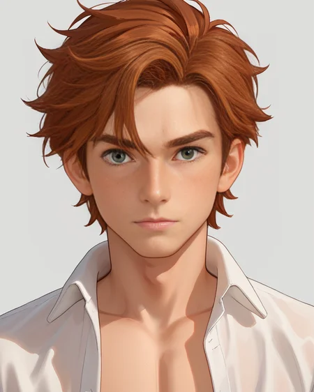 score_9 score_8_up score_7_up looking_at_viewer 1boy, masterpiece, best quality, amazing quality, very aesthetic, absurdres, newest, maskLiftConcept, 1boy, solo, male focus, Auburn Hair, green eyes, Freckles, 1boy, konohagure symbol, shirtless, wrapped in a snake on neck, convenient censor, giant white snake, open shirt. <lora:Cute_Cartoon_ArtStyle:1> <lora:Expressive_H:1> <lora:top_down_bottom_up_style:1>