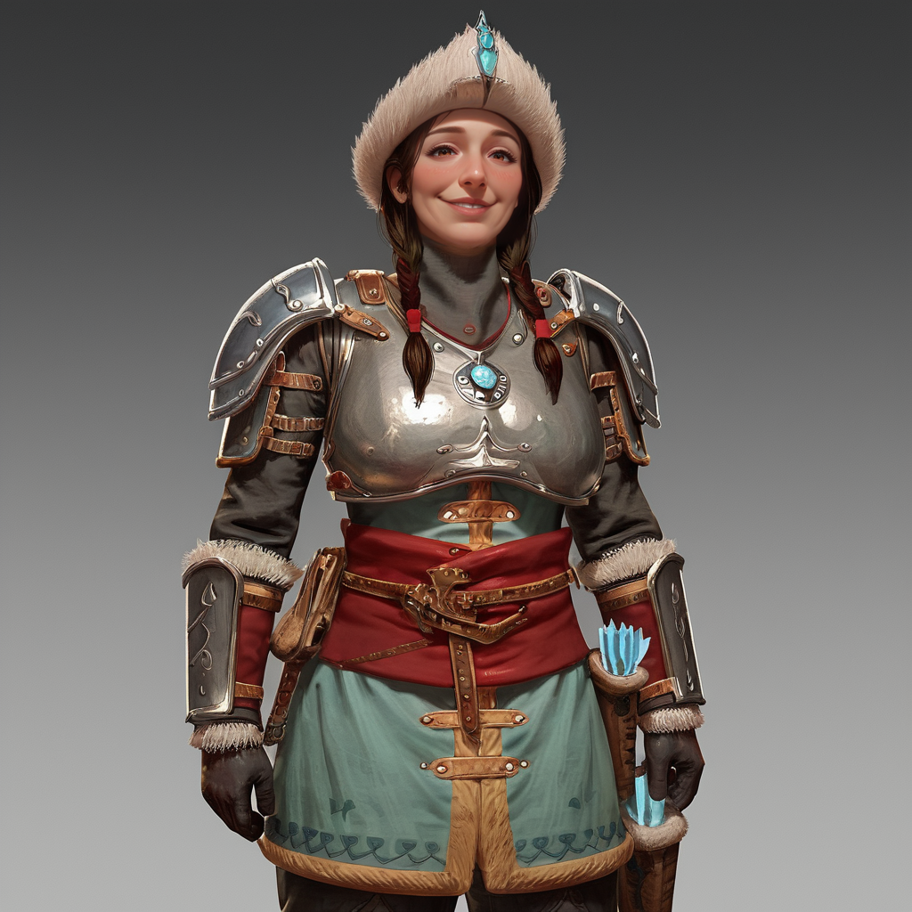 score_9, score_8_up, score_7_up, cowboy shot,
IceGuard, mature woman, voluptuous, armor, helmet, braids,
looking at viewer, smile, blush, horny, aroused,
blank white background,
<lora:Ice_Guard:1>