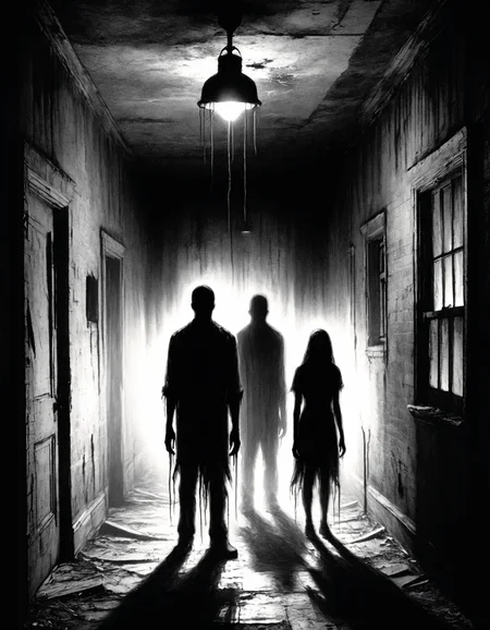 In a small town plagued by an urban legend, a group of friends dared each other to explore the abandoned asylum at the city's edge. As they ventured deeper into its dark halls, the shadows seemed to move on their ownâa warning from the past that some secrets should remain buried. One by one, they disappeared, their fates echoing through the night in a haunting chant of regret. silhouettes
<lora:The_Grey_Ones_Horror_Theme_v2-000008:1> gr4y0ne, horror (theme)