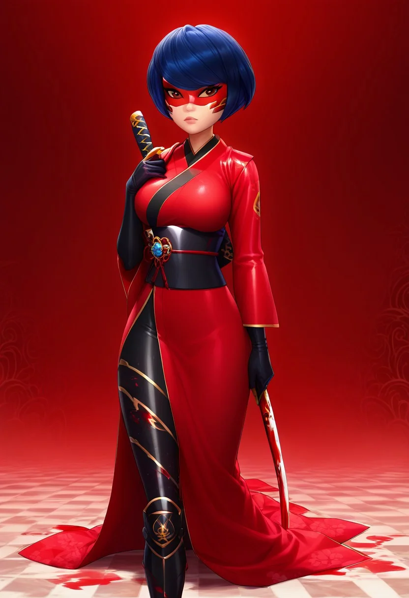 score_9, score_8_up, score_7_up, detailed background, background, volumetric lighting, vibrant colors, girl in a japanese town, feudal japan town,
girl posing, solo girl, girl holding a katana,
imtdtsukag, imtdryukag, 1girl, beautiful girl, perfect face, beautiful eyes, beautiful face, very thin, wide hips, beautiful big breasts, perfect hands, four fingers, one thumb, girl serious expression,
short hair, brown eyes, blue hair, swept bangs, no mask,
ink black leather suit, armored leather suit, half kimono, scarlet red kimono, one arm kimono, kimono golden dragon patterns, edges kimono black , ink black armored pants leather, katana, large armored leather gloves, ink black gloves, armored leather boots, ink black boots,
easynegative, negative_hand, Expressiveh, good_hands,